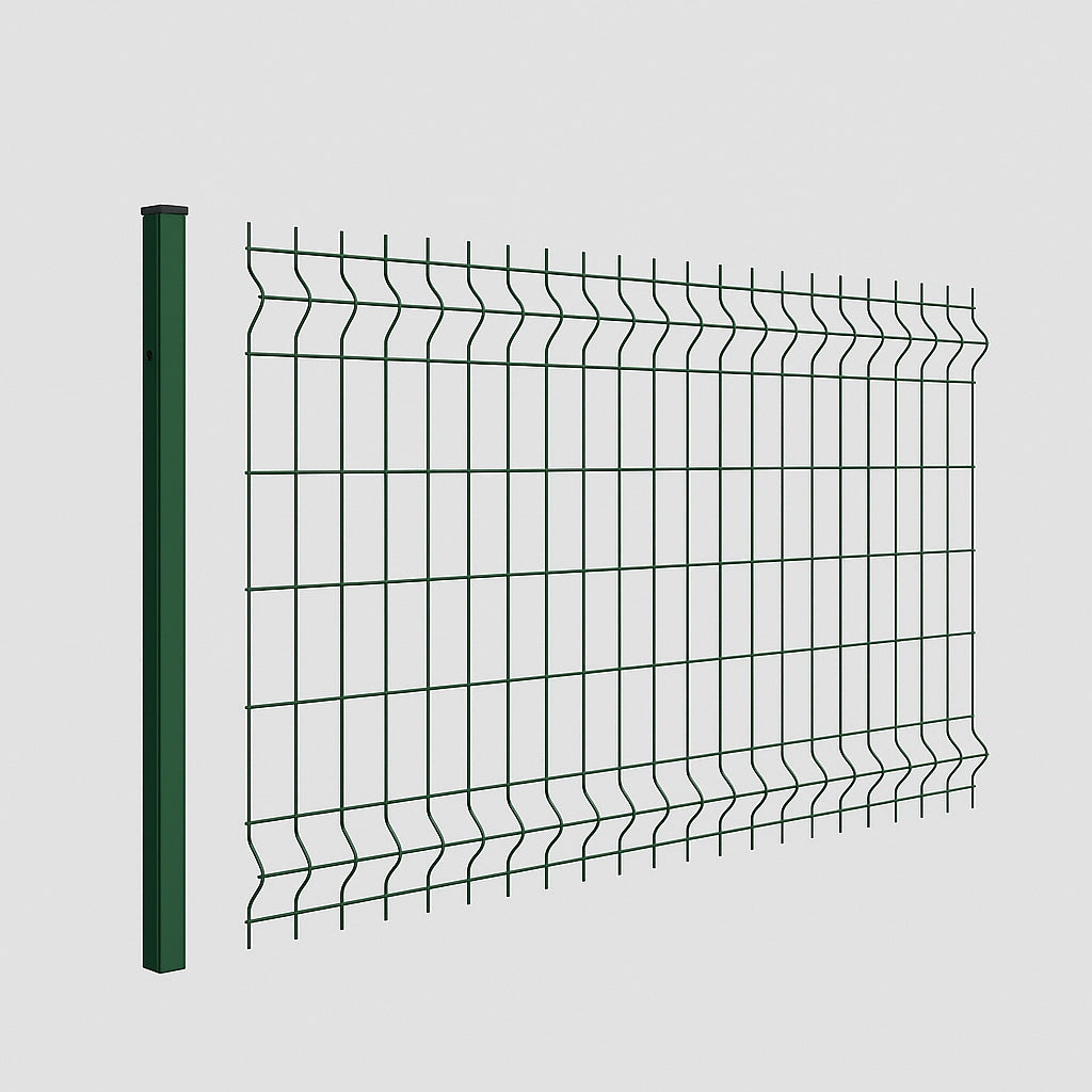 Klasik panel çit 50x250 cm takım, yeşil galvanizli tel panel ve metal dikme ile birlikte bahçe çevreleme sistemi.